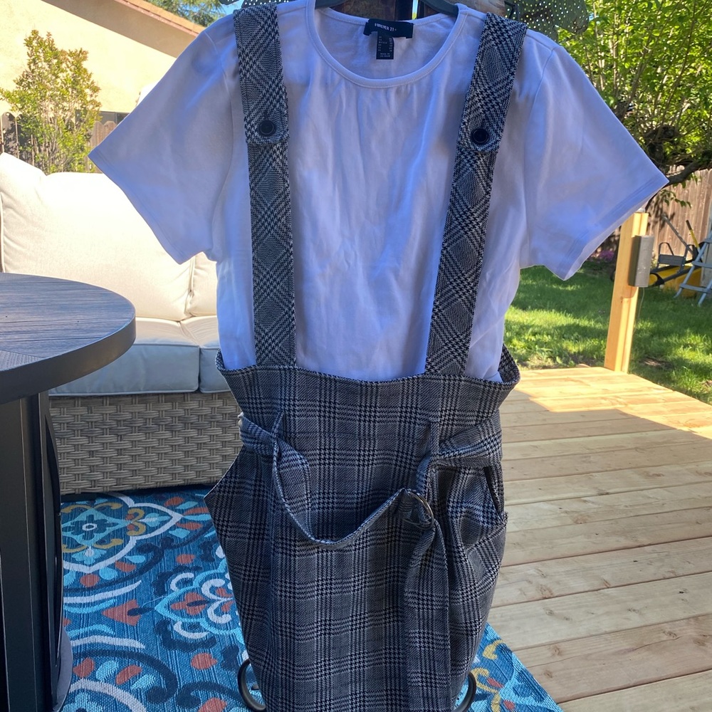 Plaid overall dress and top